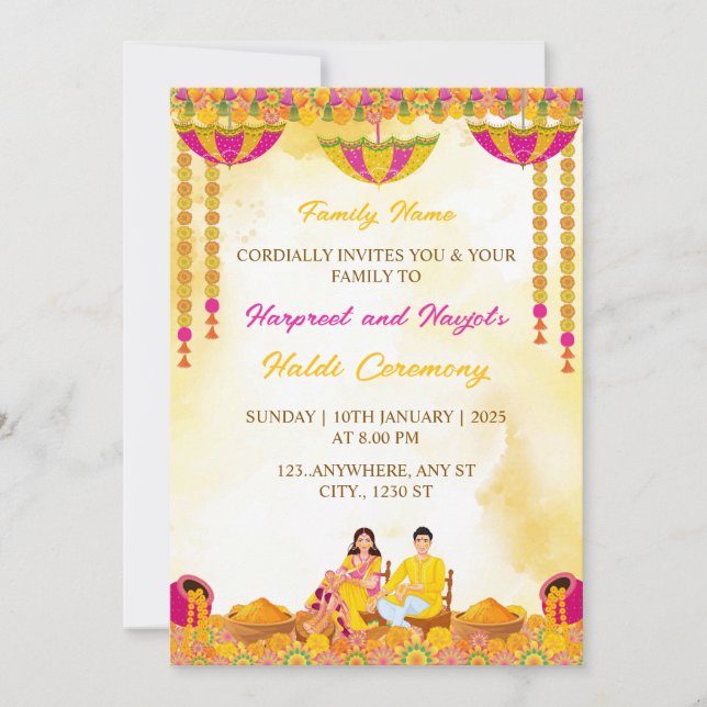Haldi Ceremony Invitation, Maiyan Ceremony Card Einladung (Vorderseite)