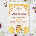 Haldi indische Vorhochzeit niedlich Hindu-Paar gel Einladung<br><div class="desc">Haldi indische vor Hochzeit niedlich Hindu Paar gelbe Blumen Einladung Vorlage.</div>