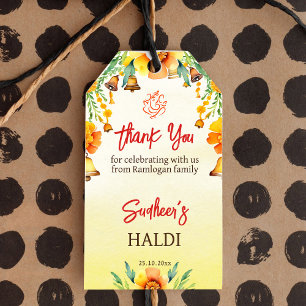 Haldi marigolds Glocken indische Hochzeit danke Geschenkanhänger