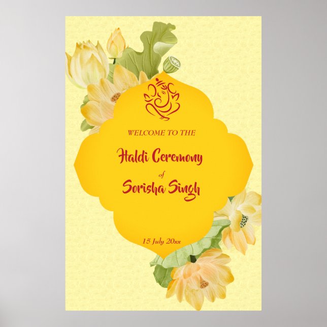 Haldi pithi-gelbe Lotus-Blume Begrüßungszeichen Poster (Vorne)