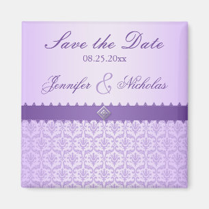 Hale Lilac Metallic Damask & Ribbon Save the Date Magnet