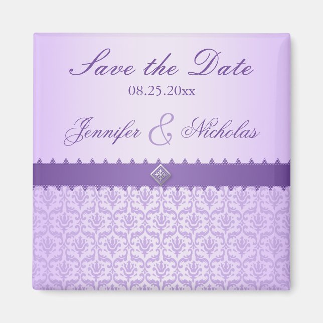 Hale Lilac Metallic Damask & Ribbon Save the Date Magnet (Vorne)