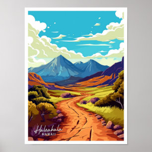 Haleakala Hawaii Reise Vintage Illustration Poster