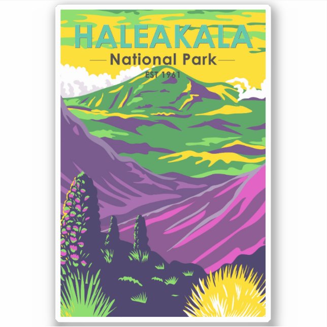 Haleakala Nationalpark Hawaii Retro Aufkleber (Vorderseite)