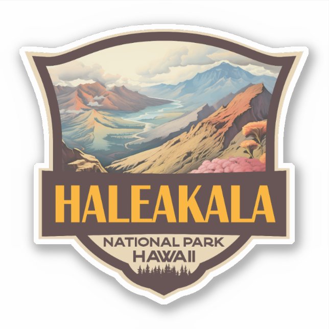 Haleakala Nationalpark Illustration Retro Abzeiche Aufkleber (Vorderseite)