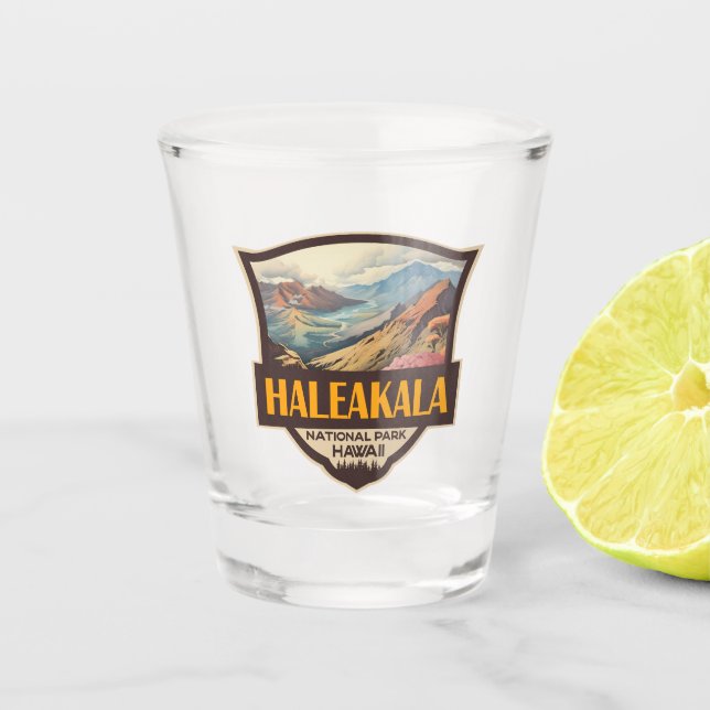 Haleakala Nationalpark Illustration Retro Abzeiche Schnapsglas (Vorderseite)