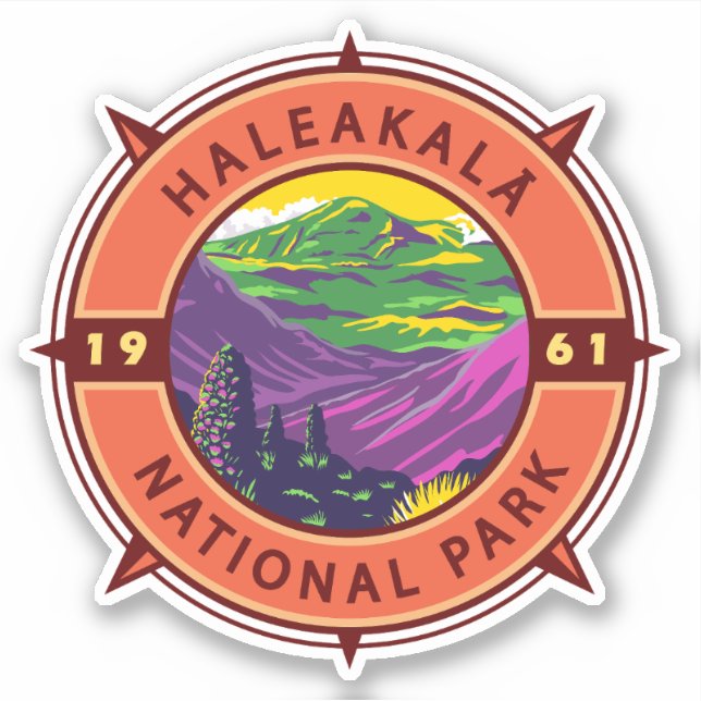 Haleakala Nationalpark Retro Kompass Emblem Aufkleber (Vorderseite)