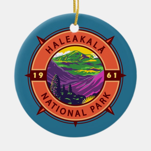 Haleakala Nationalpark Retro Kompass Emblem Keramik Ornament (Vorne)