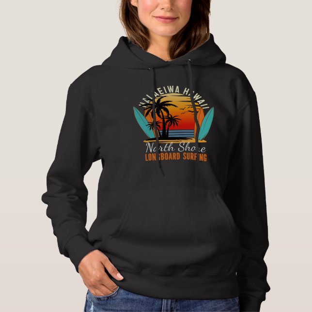 Haleiwa Hawaii North Shore Langboard Surfing Hoodie (Vorderseite)