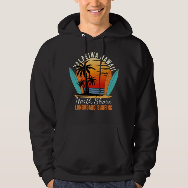 Haleiwa Hawaii North Shore Langboard Surfing Hoodie (Vorderseite)