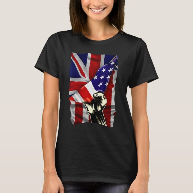 Half American Flag British ROOTS USA Flag United K T-Shirt (Vorderseite)