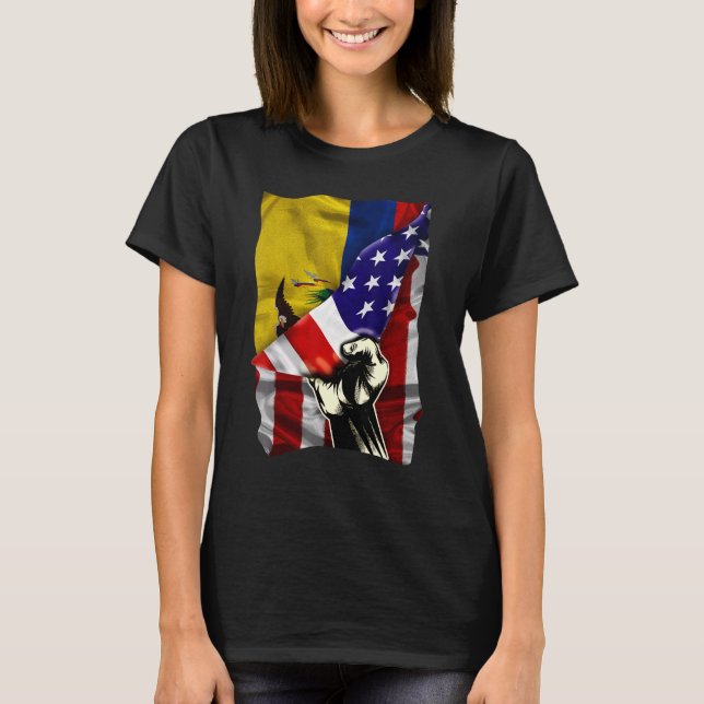 Half American Flag Ecuadorian ROOTS USA Flag Ecuad T-Shirt (Vorderseite)