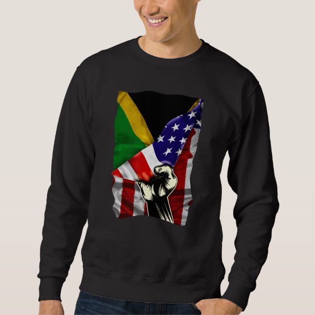 Half American Flag Jamaican ROOTS USA Flag Jamaica Sweatshirt (Vorderseite)