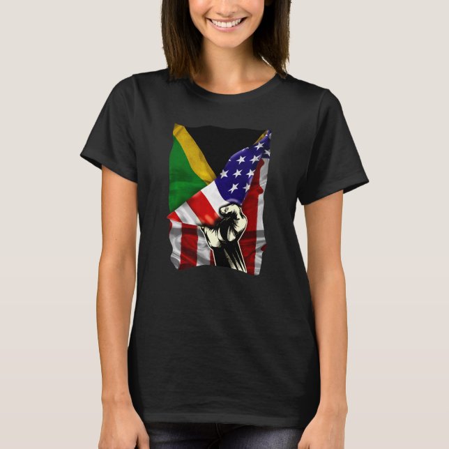 Half American Flag Jamaican ROOTS USA Flag Jamaica T-Shirt (Vorderseite)