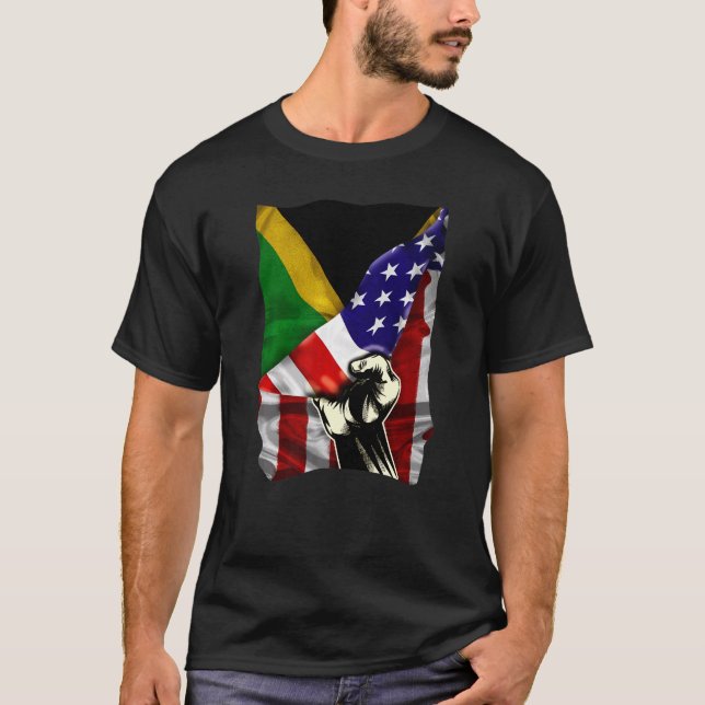 Half American Flag Jamaican ROOTS USA Flag Jamaica T-Shirt (Vorderseite)