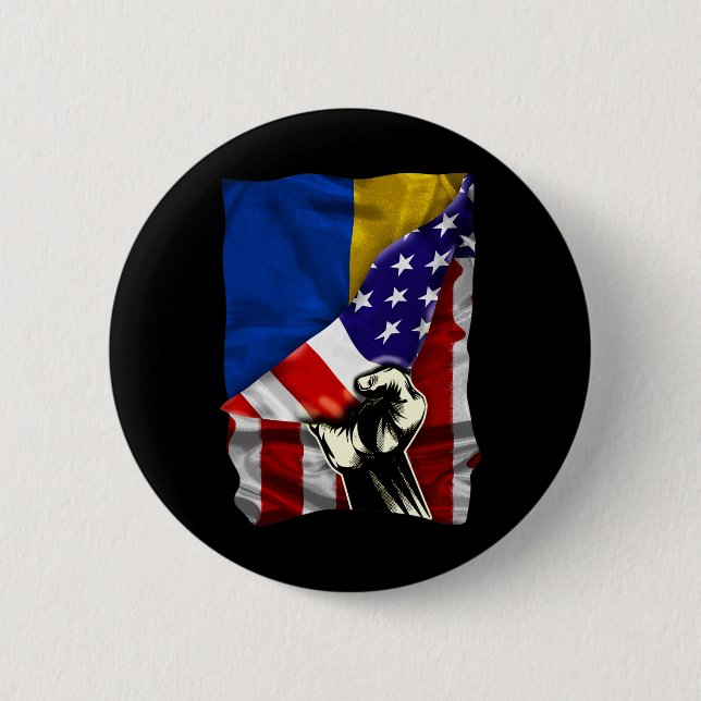 Half American Flag Ukrainian Roots Usa Flag Ukrain Button (Vorderseite)
