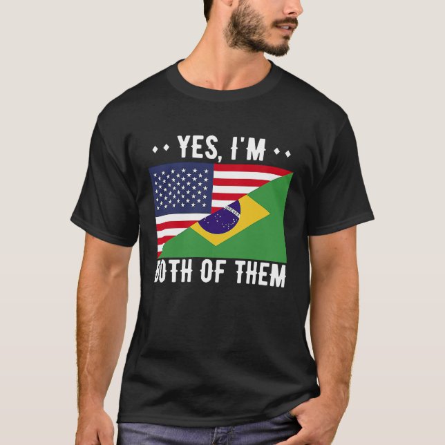 Half American Half Brazilian USA Brazil Flag T-Shirt (Vorderseite)