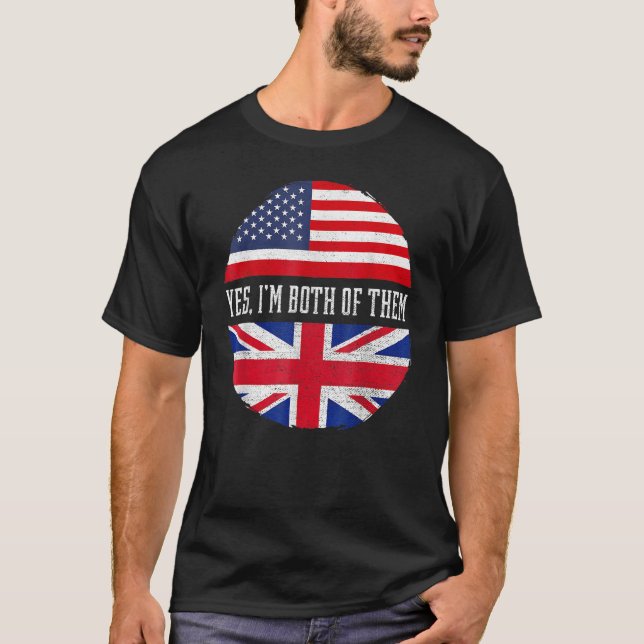 Half American Half British USA Flag Vereinigtes Kö T-Shirt (Vorderseite)