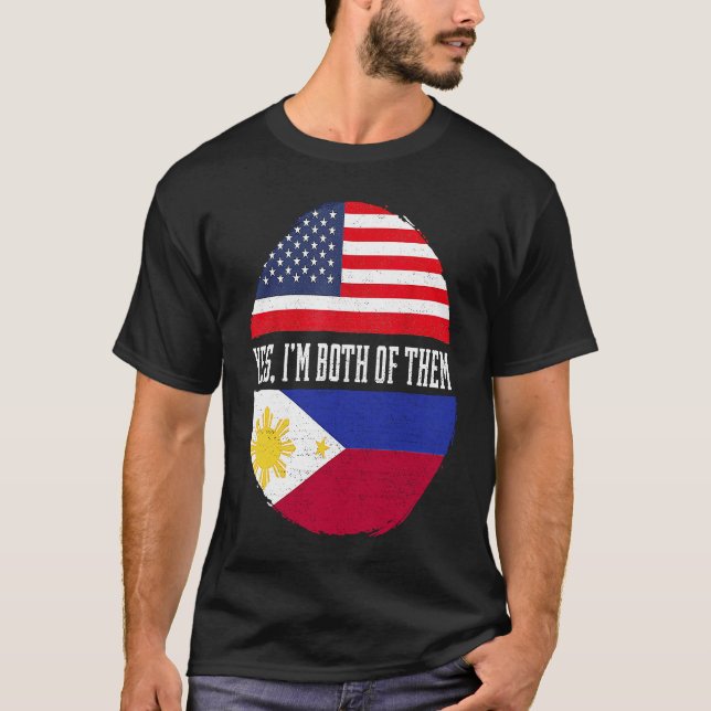 Half American Half Filipino USA Flag Philippinen H T-Shirt (Vorderseite)