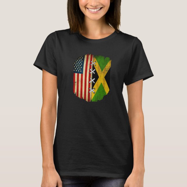 Half American Half Jamaican USA Flag Jamaica Flag  T-Shirt (Vorderseite)