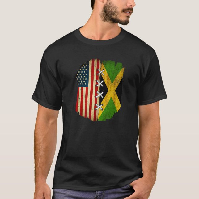 Half American Half Jamaican USA Flag Jamaica Flag  T-Shirt (Vorderseite)