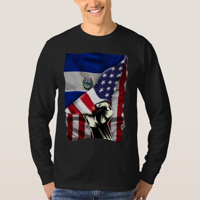 Half American Half Salvadoran ROOTS USA Flag El Sa T-Shirt (Vorderseite)