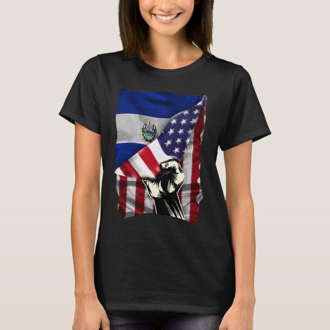 Half American Half Salvadoran ROOTS USA Flag El Sa T-Shirt (Vorderseite)