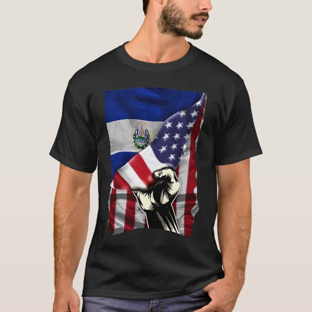 Half American Half Salvadoran ROOTS USA Flag El Sa T-Shirt (Vorderseite)