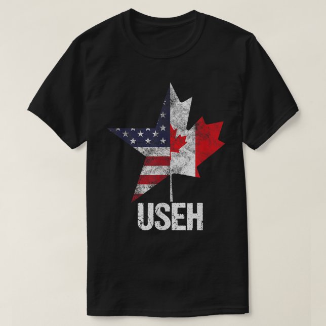Half kanadische amerikanische USEH Kanada USA Flag T-Shirt (Design vorne)