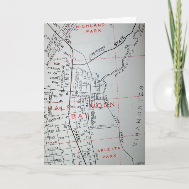 Half Moon Bay, CA Vintag Map Karte (Vorderseite)