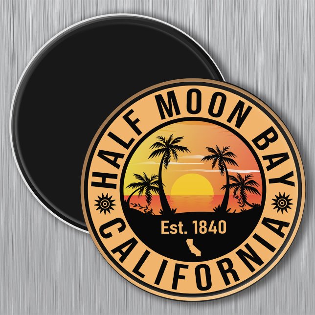 Half Moon Bay California Retro Sunset Souvenirs Magnet (Von Creator hochgeladen)