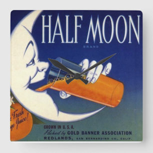 Half Moon Brand Oranges Crate Label Quadratische Wanduhr