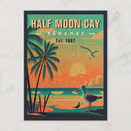 Half Moon Cay Bahamas Retro Seagull Souvenir 1950e Postkarte