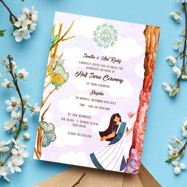 Half Saree Ritu Kala Samskara Butterfly Einladung (Von Creator hochgeladen)
