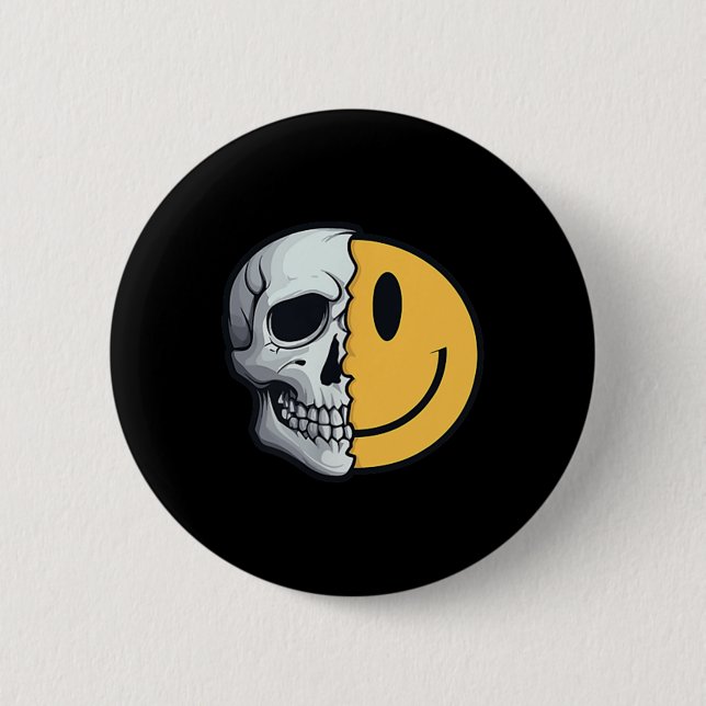 Half Skull Smile Face Rave Skeleton 70er 80er 90s  Button (Vorderseite)