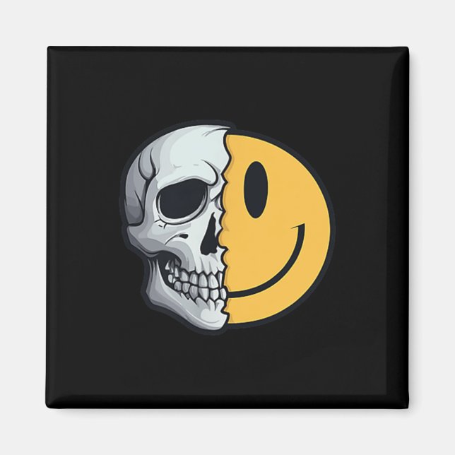 Half Skull Smile Face Rave Skeleton 70er 80er 90s  Magnet (Vorne)