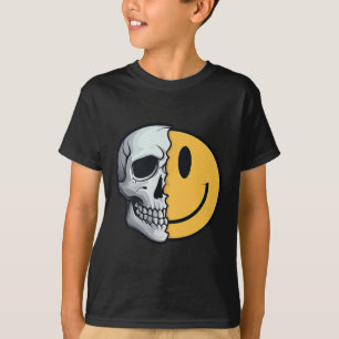 Half Skull Smile Face Rave Skeleton 70er 80er 90s T-Shirt