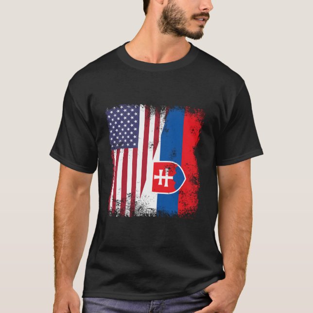 Half Slovak Slovakian Flag- Slovakia Usa T-Shirt (Vorderseite)