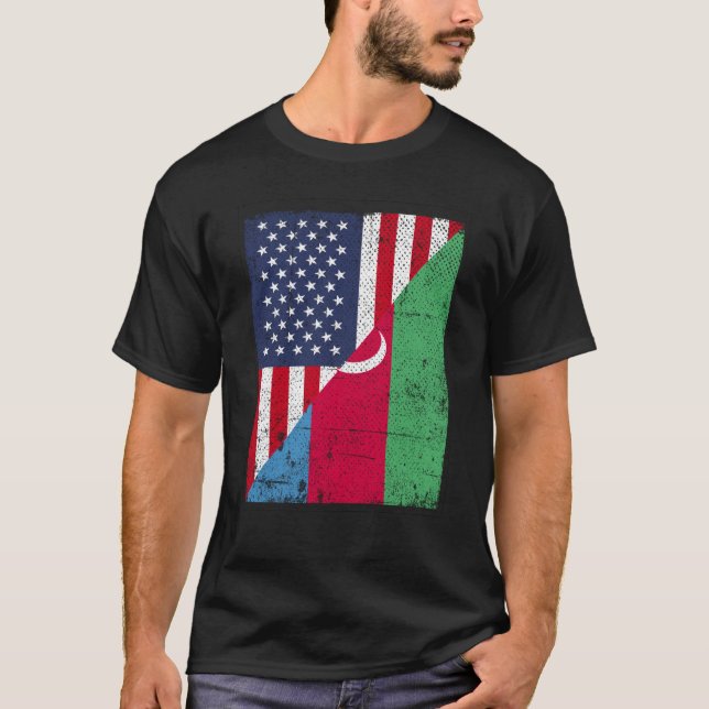 Half USA Flag Half Azerbaijan Flag American Azerba T-Shirt (Vorderseite)