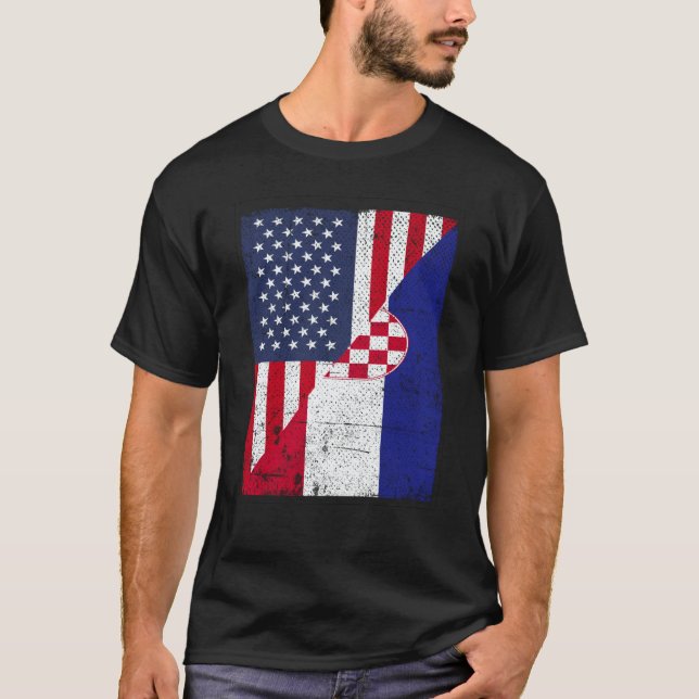 Half USA Flag Half Croatia Flag American Croatian T-Shirt (Vorderseite)