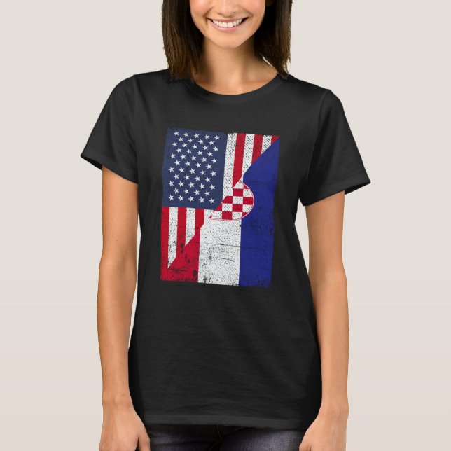 Half USA Flag Half Croatia Flag American Croatian T-Shirt (Vorderseite)