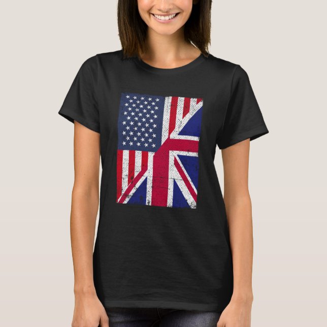 Half USA Flag Half Great Britain Flag American Bri T-Shirt (Vorderseite)
