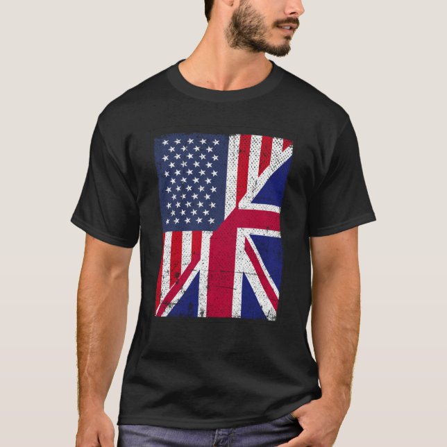 Half USA Flag Half Great Britain Flag American Bri T-Shirt (Vorderseite)