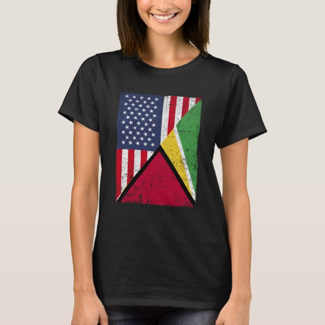 Half USA Flag Half Guyana Flag American Guyanian T-Shirt (Vorderseite)