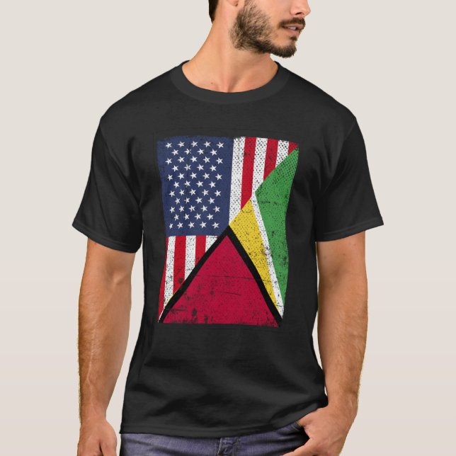 Half USA Flag Half Guyana Flag American Guyanian T-Shirt (Vorderseite)