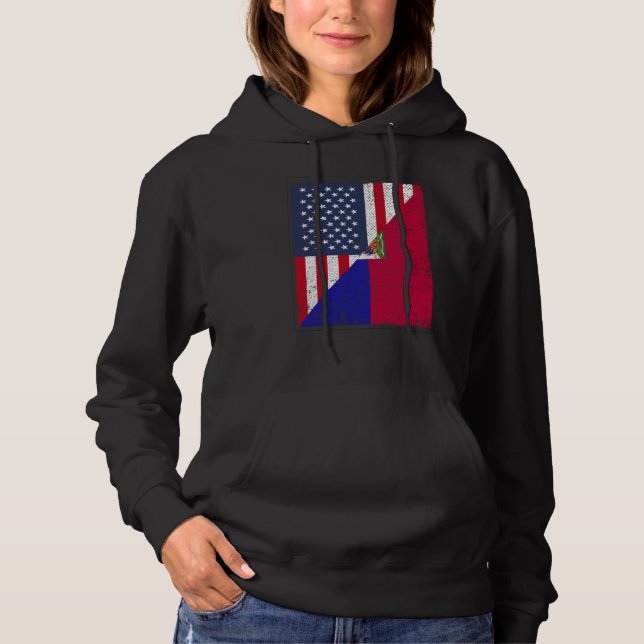 Half USA Flag Half Haiti Flag American Haitian Hoodie (Vorderseite)