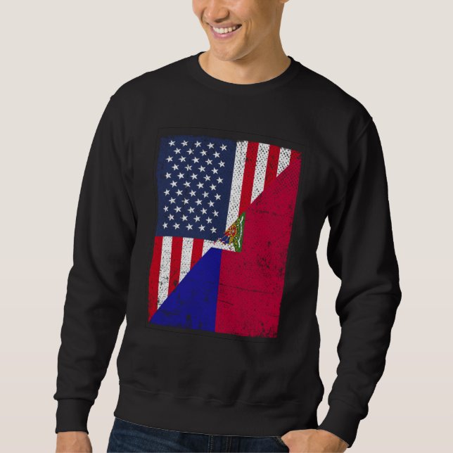 Half USA Flag Half Haiti Flag American Haitian Sweatshirt (Vorderseite)