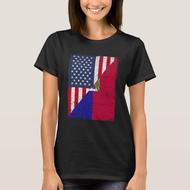 Half USA Flag Half Haiti Flag American Haitian T-Shirt (Vorderseite)