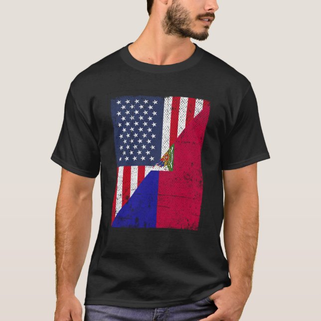 Half USA Flag Half Haiti Flag American Haitian T-Shirt (Vorderseite)
