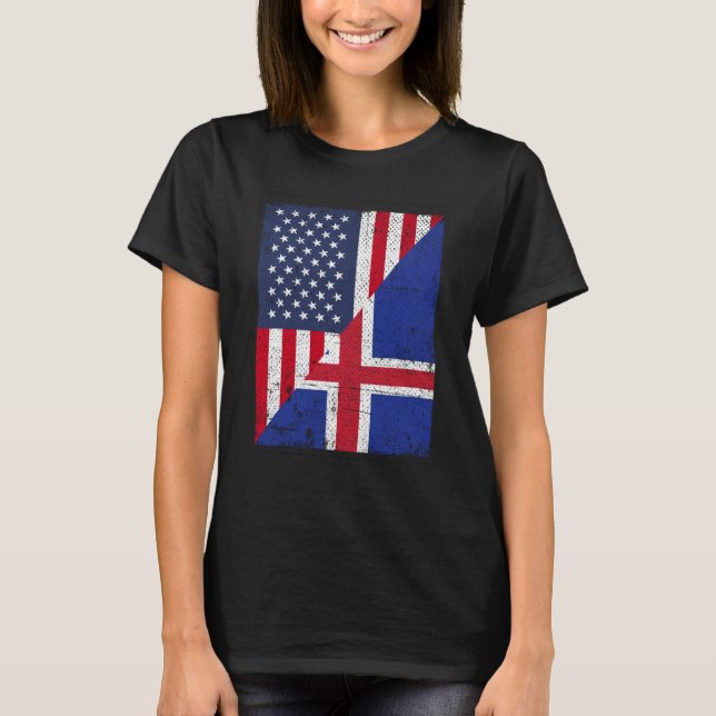 Half USA Flag Half Iceland Flag American Icelandic T-Shirt (Vorderseite)